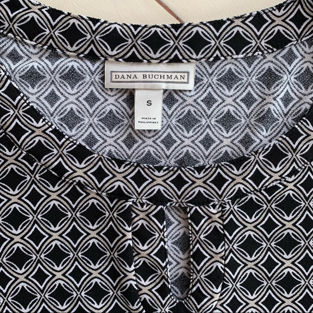 DANA BUCHMAN Short Sleeve Sheath Dress Black White Tan Geometric Print Small - Picture 5 of 10